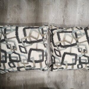 Textured Geometric Pattern 20x20" Throw Pillows Set of 2 Grey Black Tan & Beige